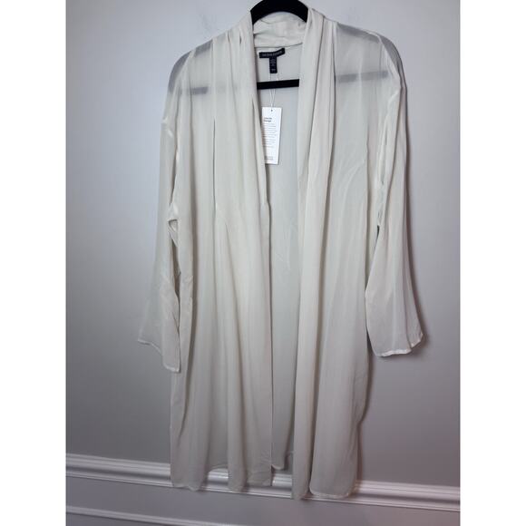 Eileen Fisher Sheer Silk Georgette High Collar Jacket In Bone Sz Medium $328 NWT - Picture 3 of 16